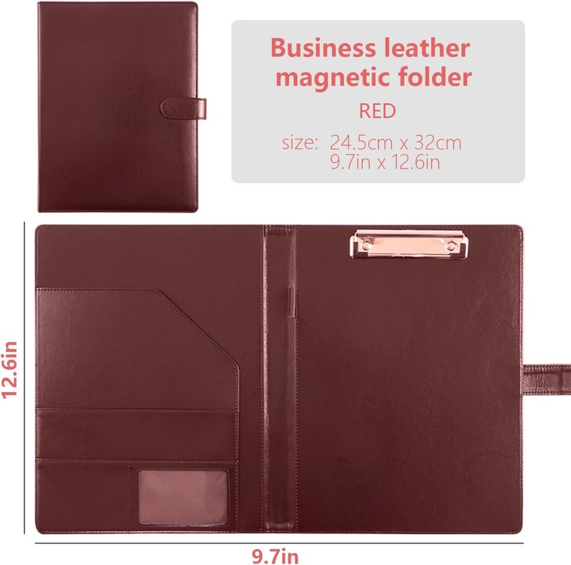 Lukdin Faux Leather Portfolio with Clipboard – A4/Letter Size Legal Pad Holder, Resume Organizer and Writing Folder, Professional Business Conference Office Padfolio(red) - Image 2